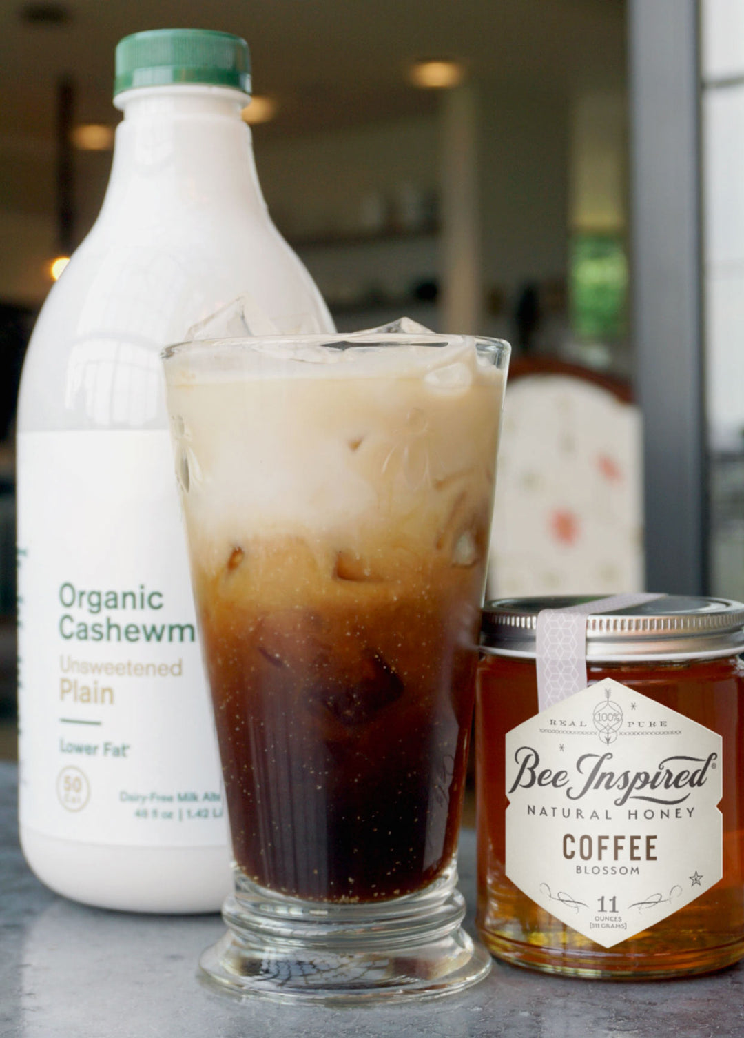 Try honey in your coffee: Iced Plant-Based Latte