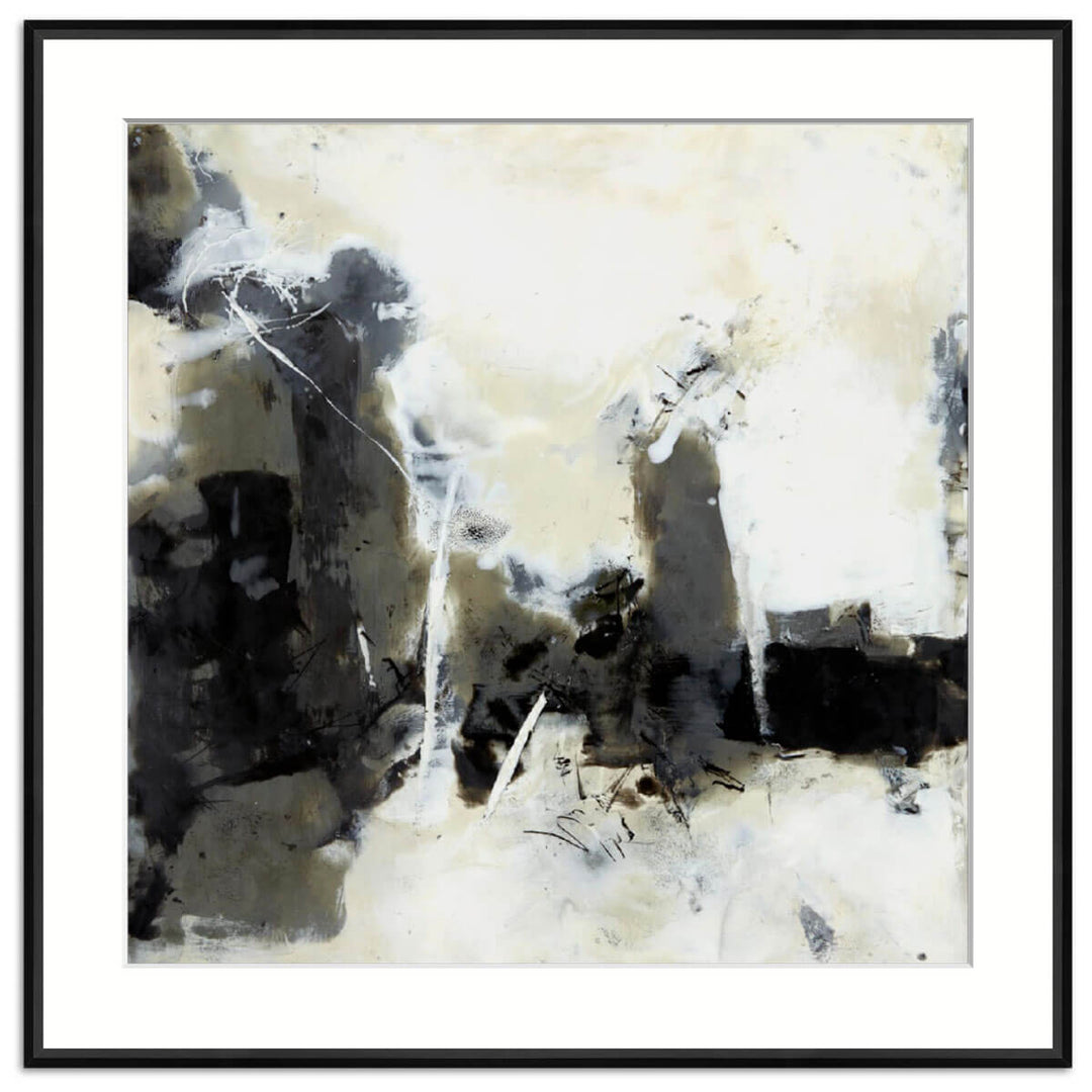 Framed black and white painting 