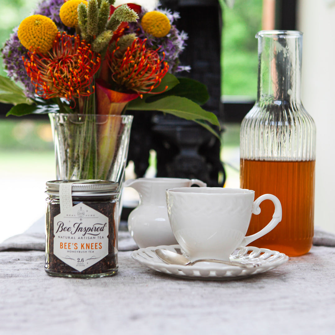 Bee’s Knees tea with flowers and teacup