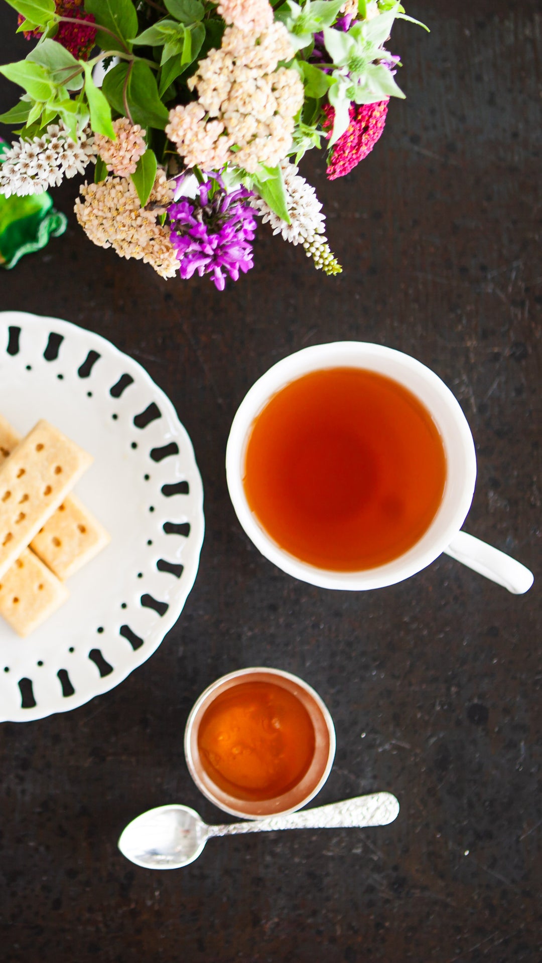 overhead Bee’s Knees Honeybush Tea with biscuits