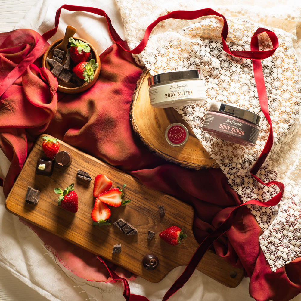 Chocolate Covered Strawberry bundle with strawberries and chocolates on satin 