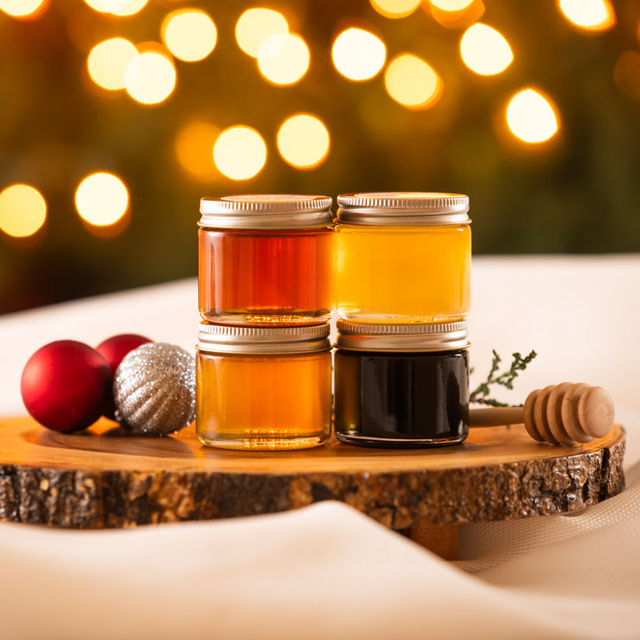 honey gift set from bee inspired honey retail store in owings mills with holiday lights