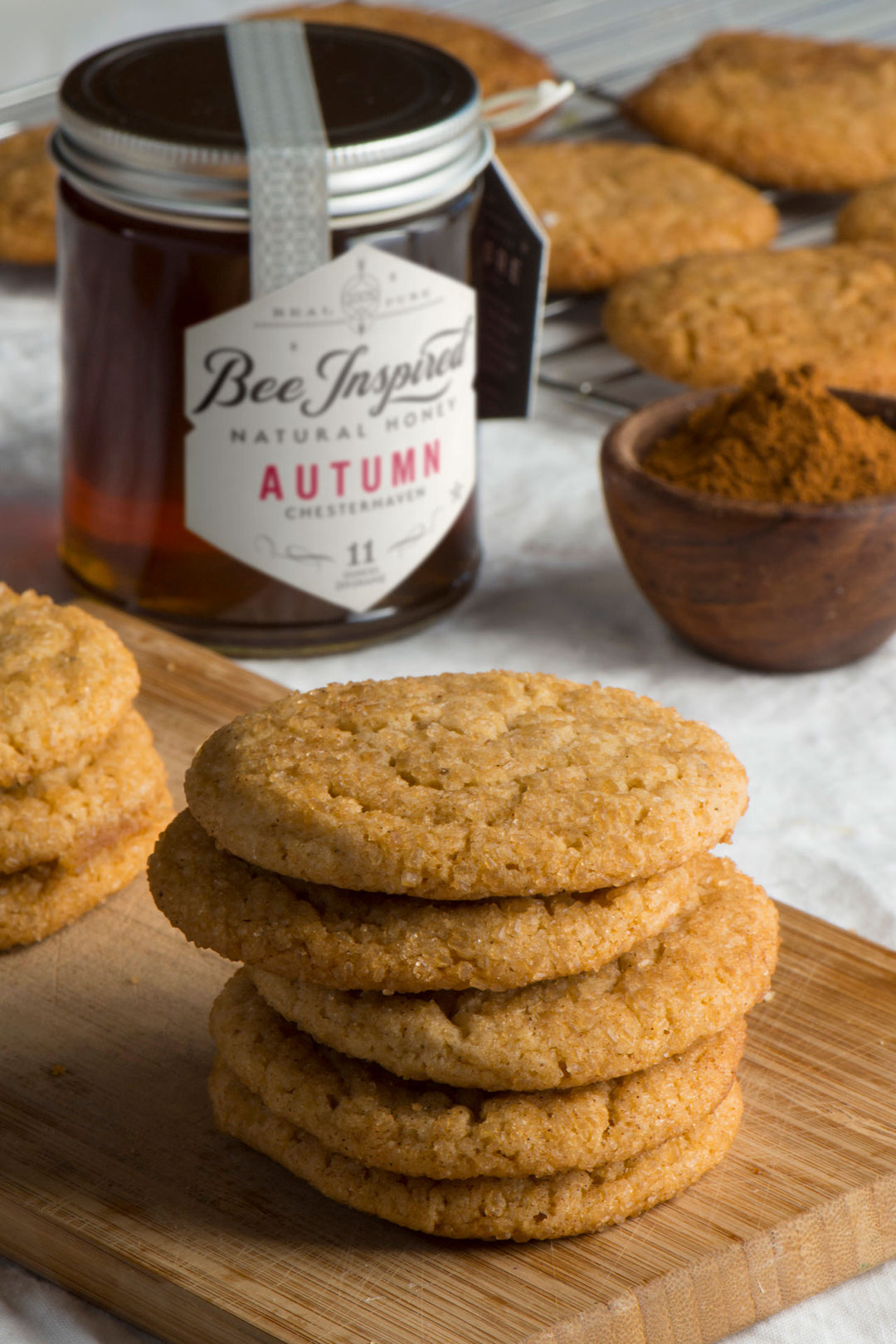 Stack of honey ginger cookies made with Autumn honey 