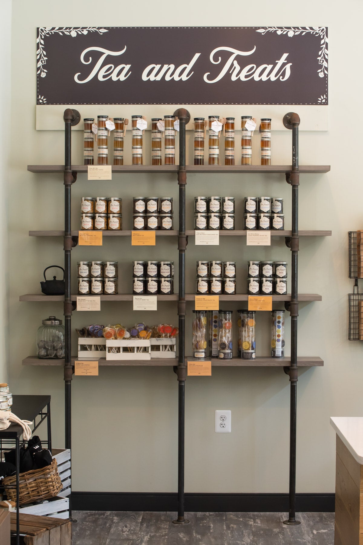 Tea and lollipop display in the Honey House 