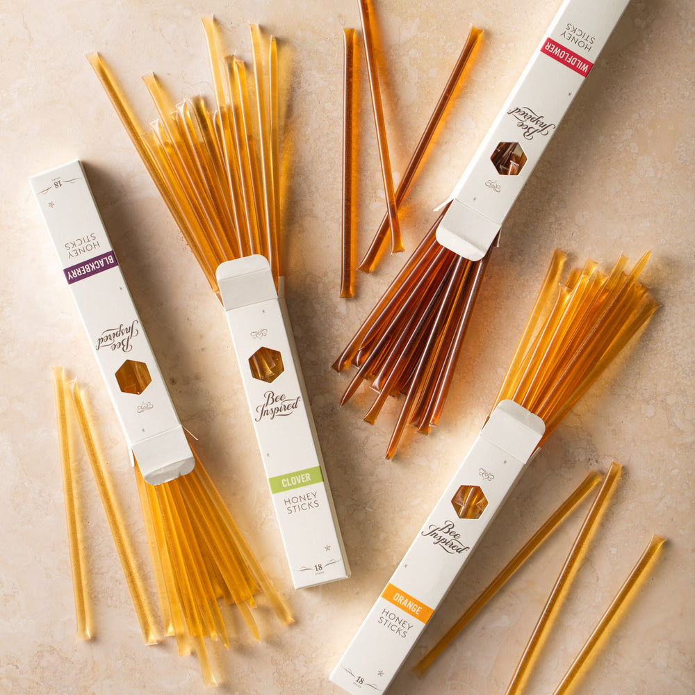 Boxes of varietal honey sticks 