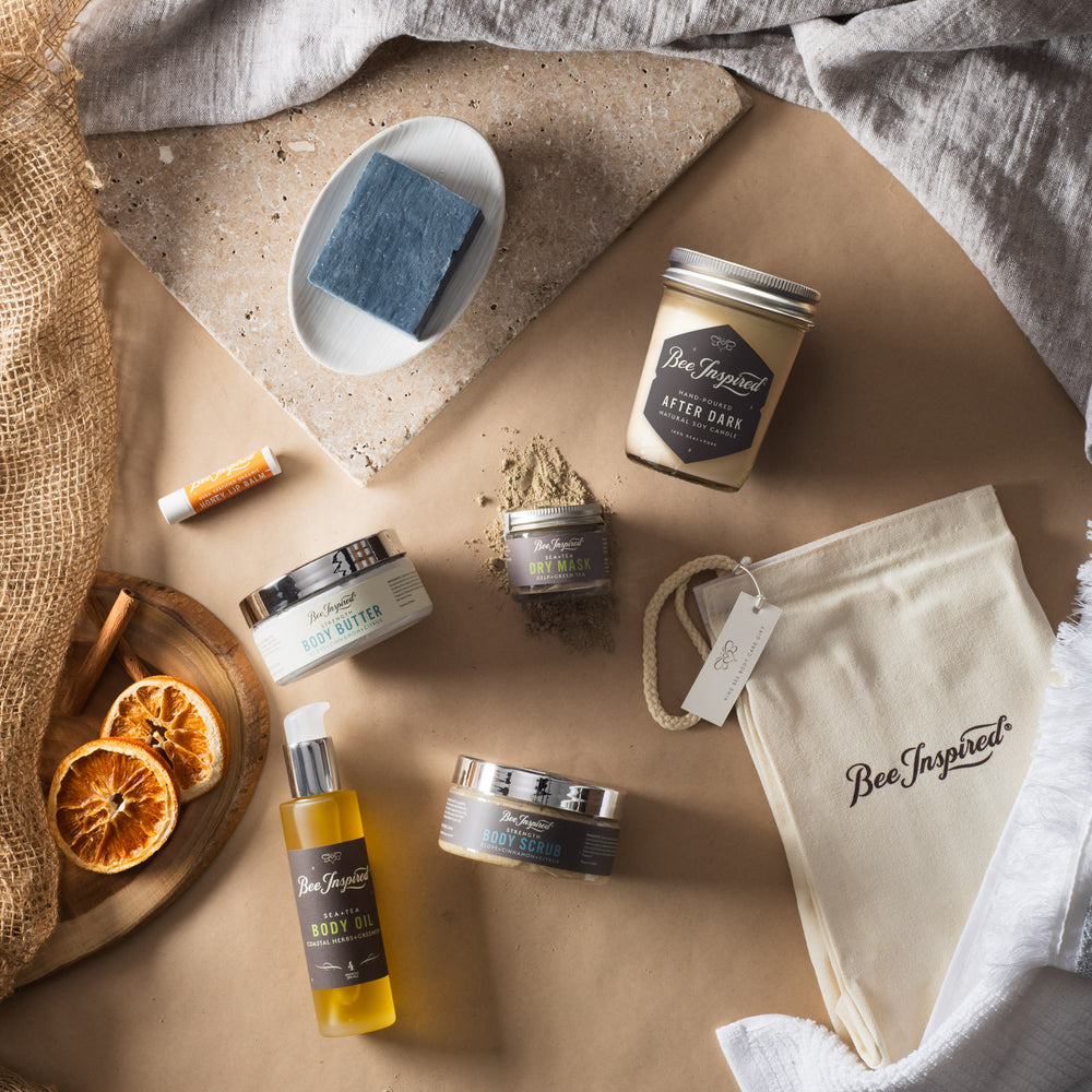 King Bee set flat lay with dried orange slices 