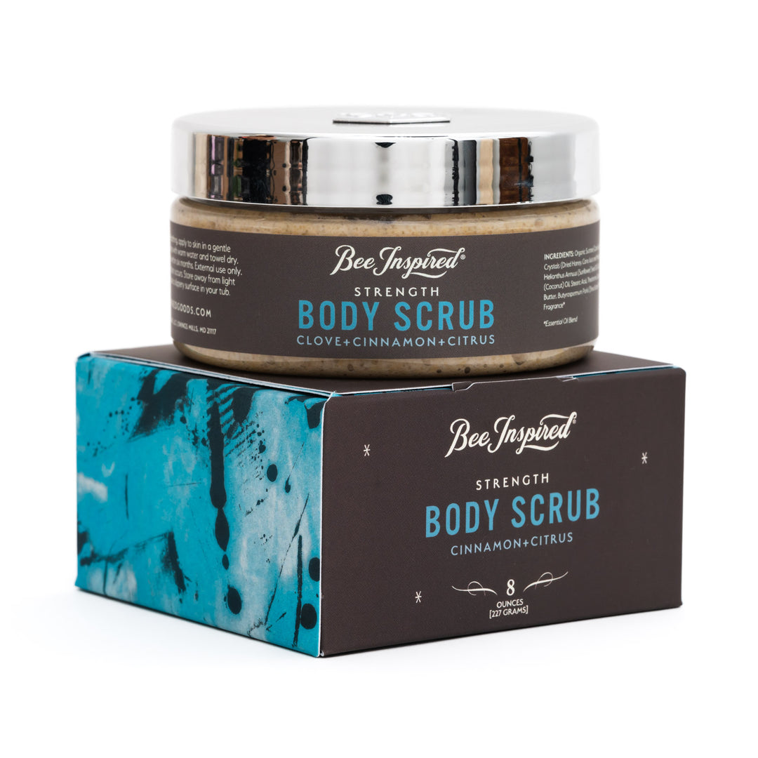 Strength body scrub on white 