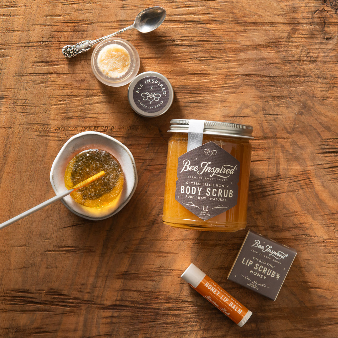 sustainable honey lovers bundle flat lay on wood 