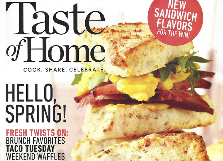 Image of Taste of Home magazine cover with a breakfast sandwich 