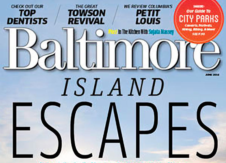 Baltimore magazine cover with headline "Island Escapes"