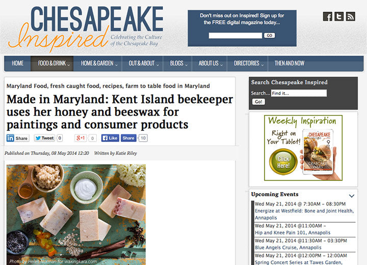 Image of Chesapeake Inspired article featuring beauty products made with honey and beeswax 