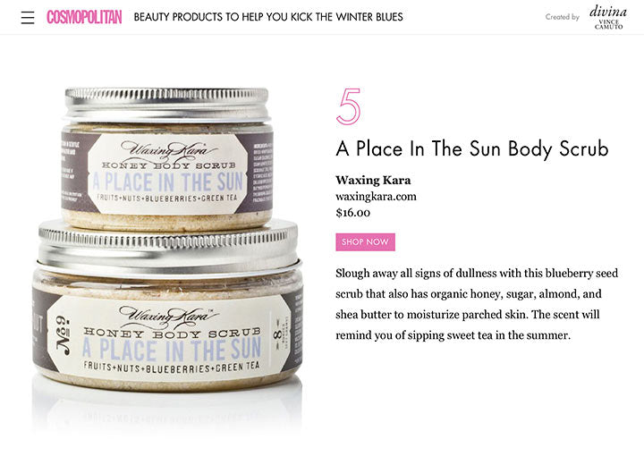 Image of Cosmopolitan article featuring A Place in the Sun body scrub 