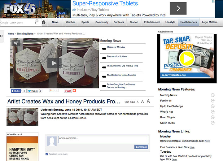 Image of Fox Baltimore website with video featuring Wildflower and Blueberry honey 