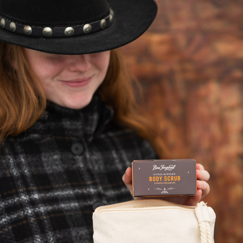 Closeup of Haley with citrus blossom scrub