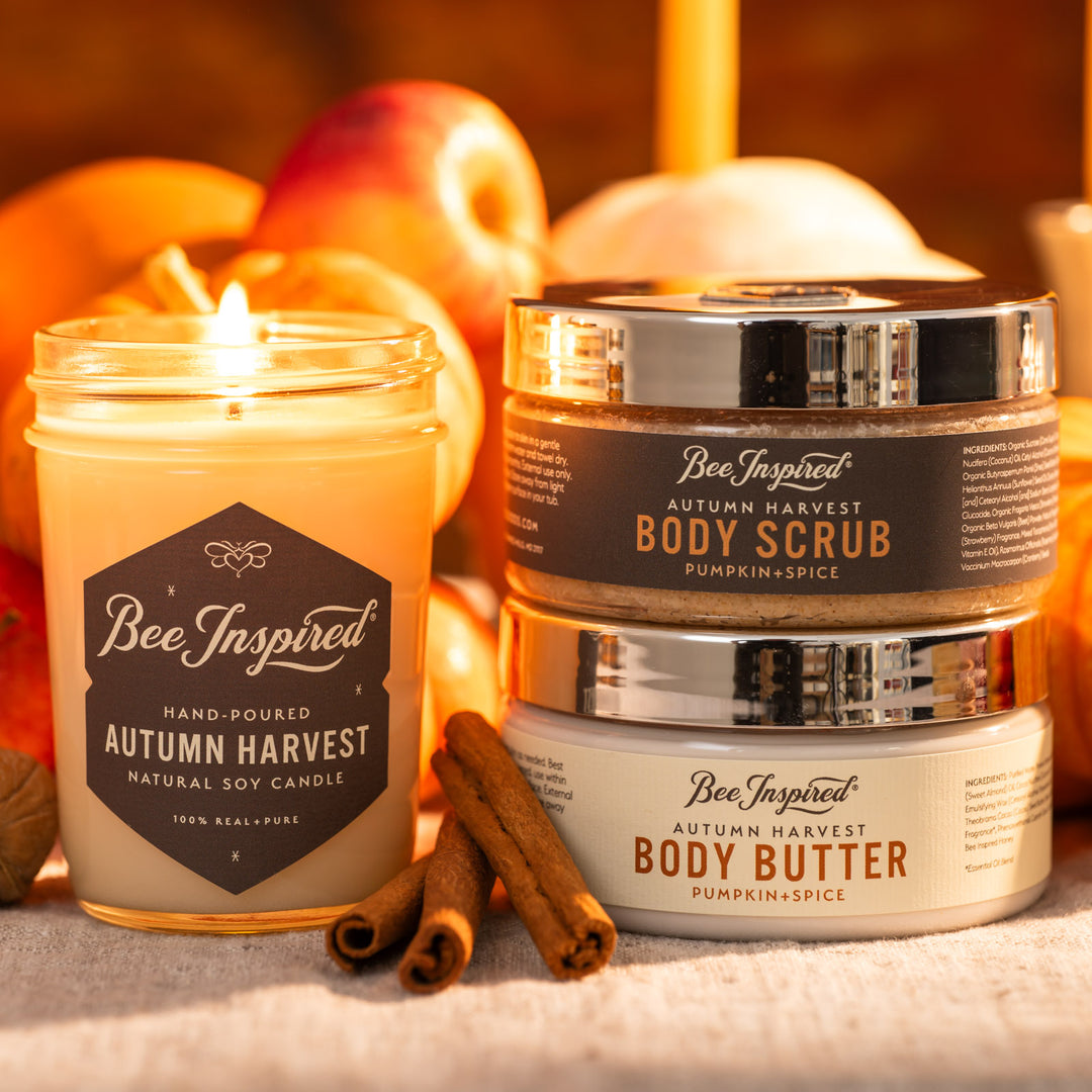 Autum Harvest body scrub, body butter, and jelly jar candle 