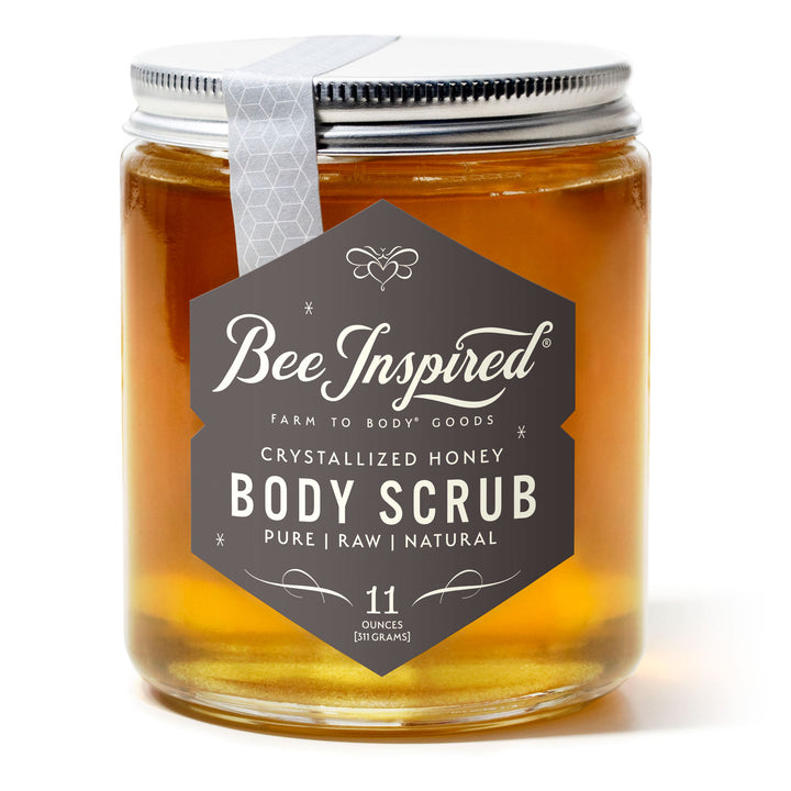 Crystallized honey body scrub on white 