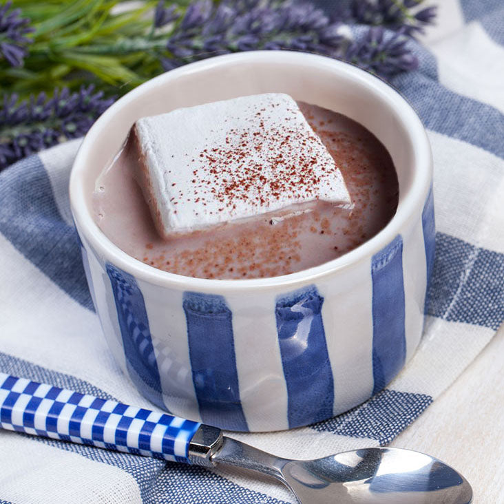 Mug of hot chocolate with lavender marshmallow 