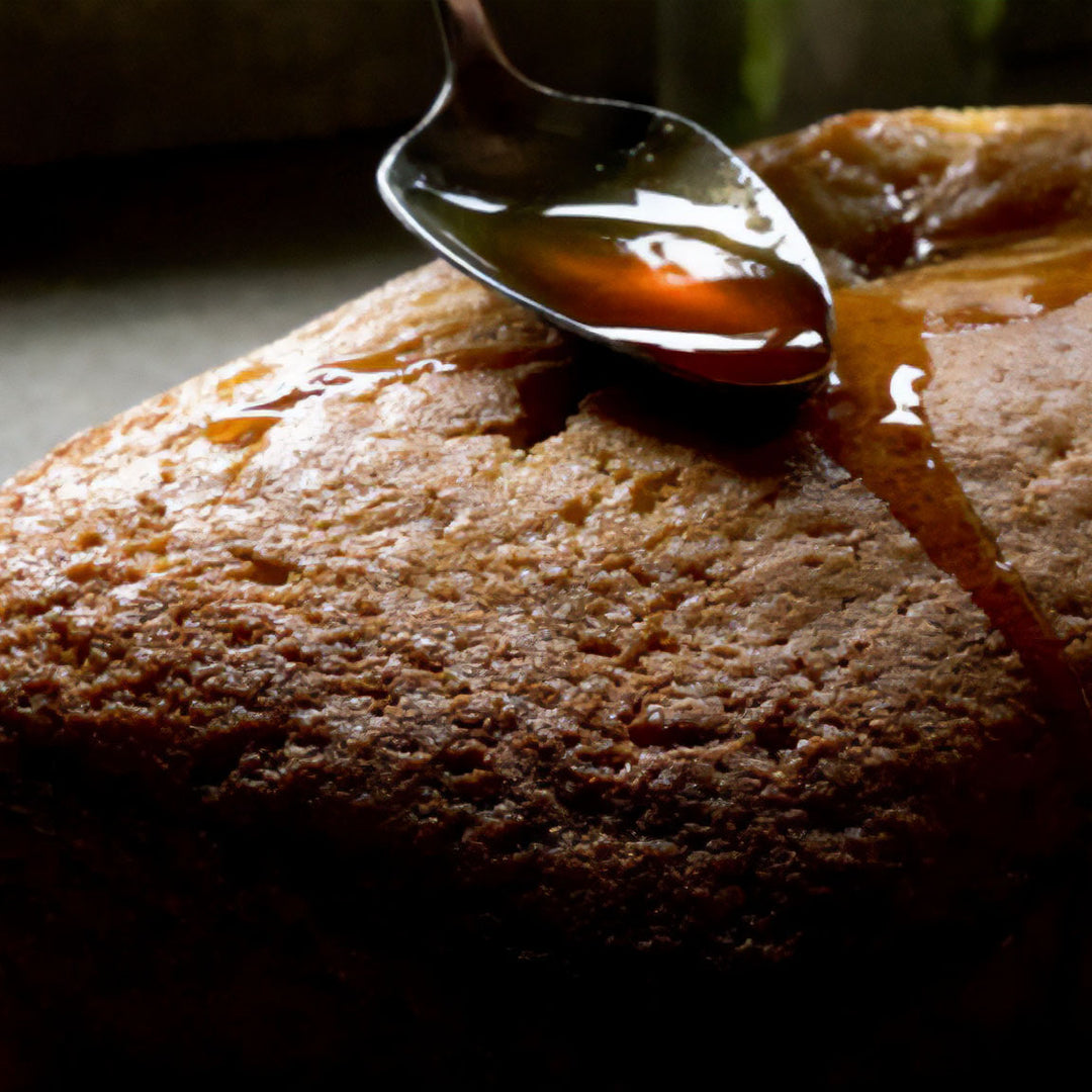 Lavender honey lemon cake drizzled with honey 