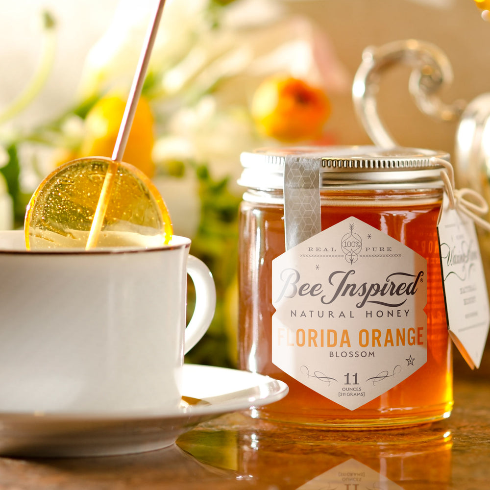 florida orange blossom honey with tea and lollipop 