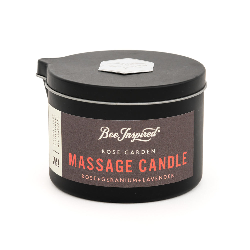 Rose Garden massage candle on white 