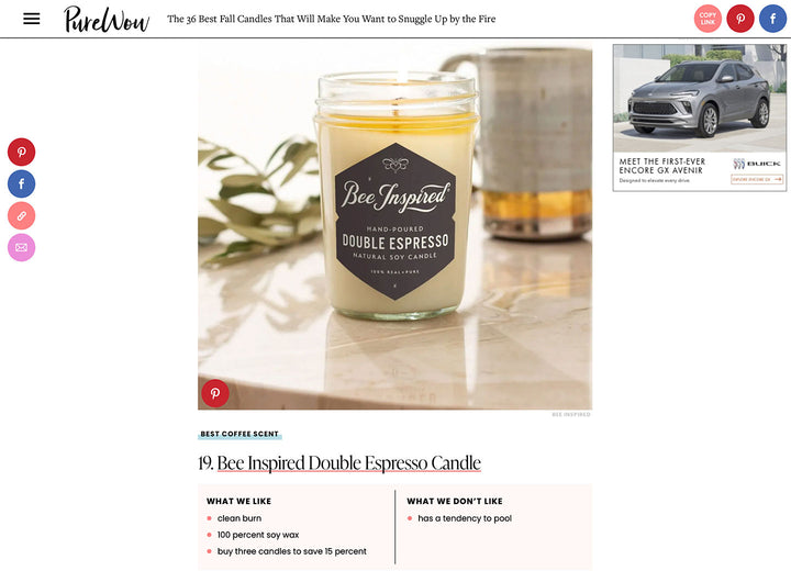 Image of Pure Wow article featuring Bee Inspired Double Espresso candle 