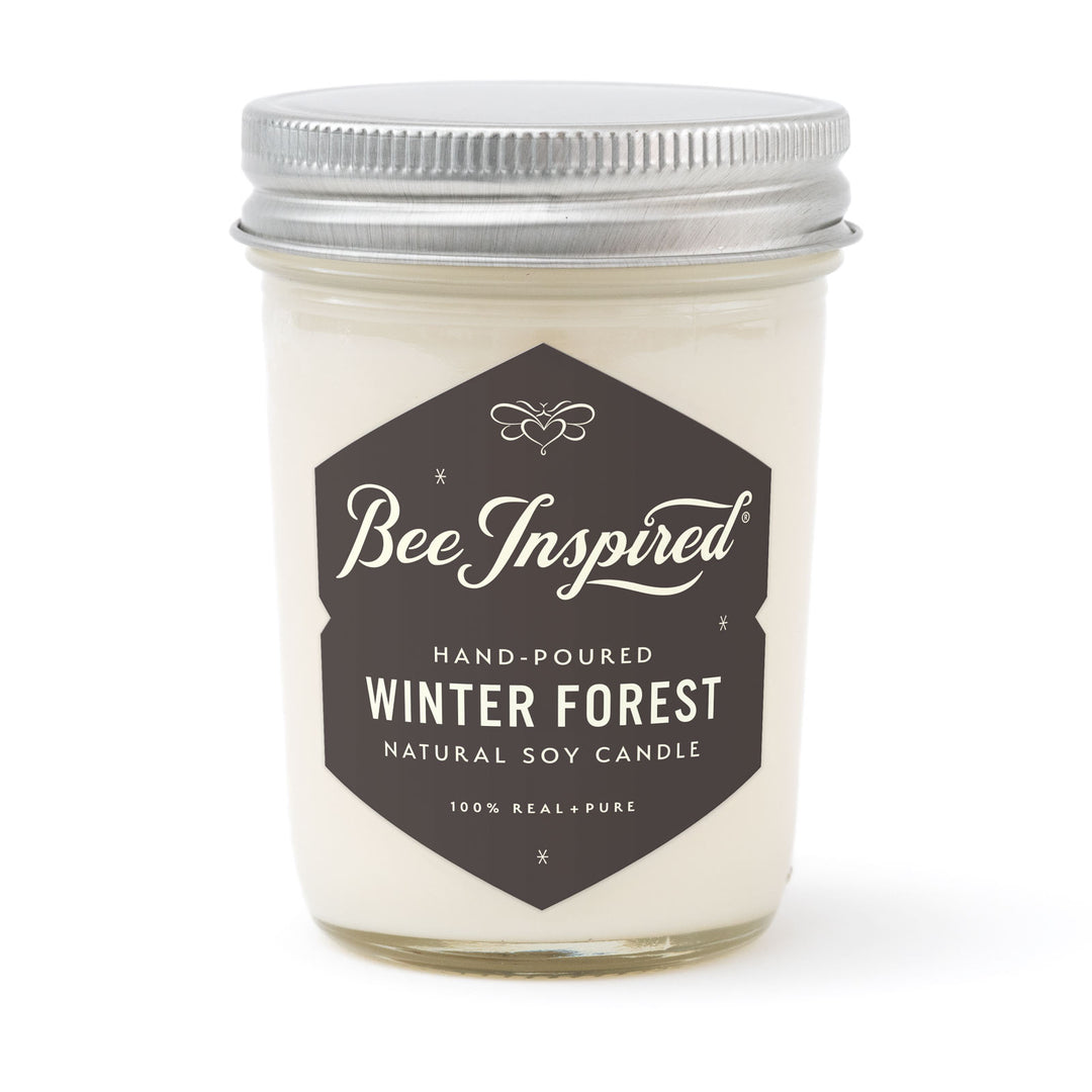 Winter Forest jelly jar candle on white 