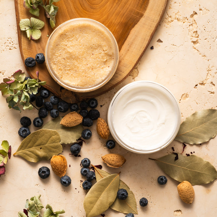 A Place in the Sun Body Scrub on set with raw ingredients