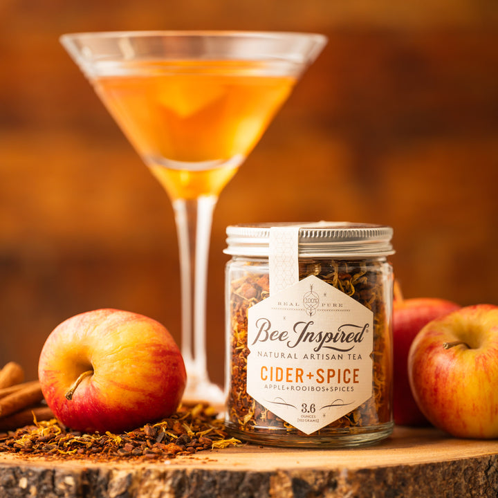 Cider and Spice Tea with apples and a martini glass 