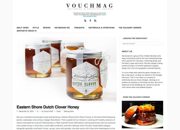 Screenshot of Vouchmag article featuring Eastern Shore clover honey 