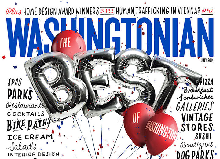 Washingtonian magazine cover with "The Best of Washington" written on balloons 