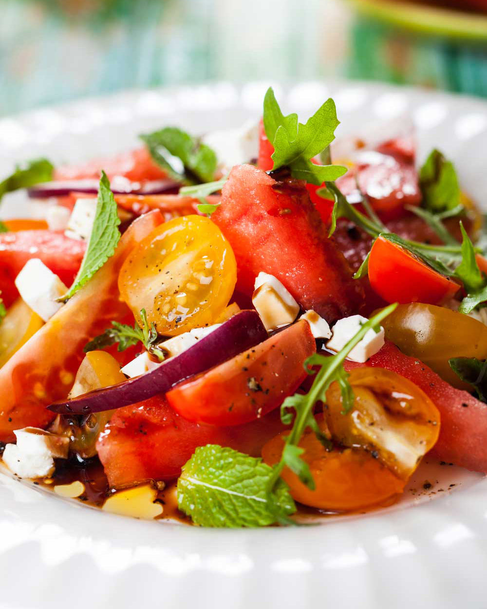 Watermelon feta salad on plate